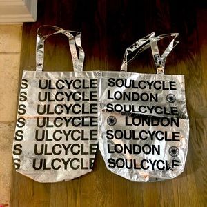 TWO SoulCycle reusable tote bags